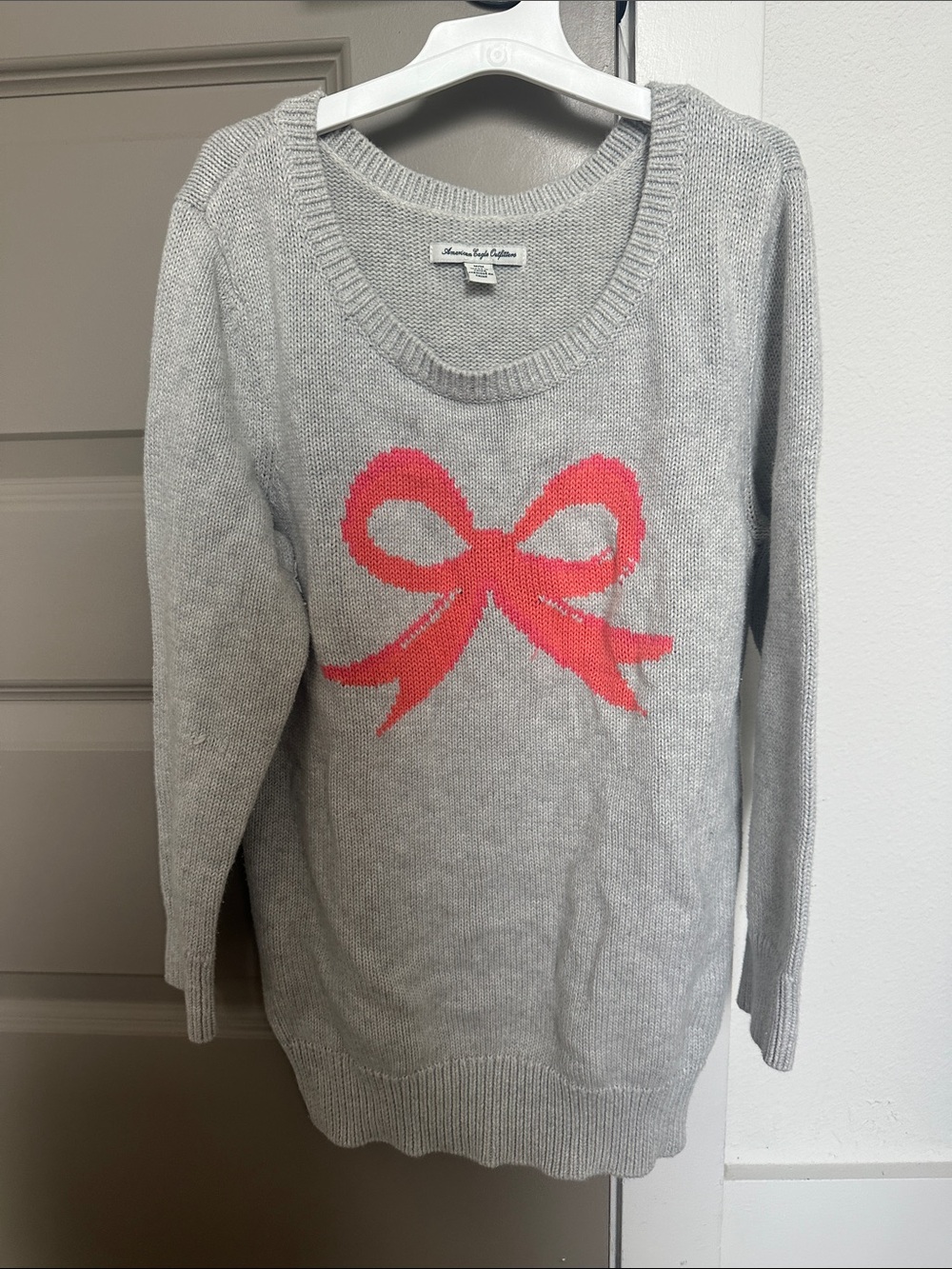 American Eagle Grey Sweater with Pink Bow